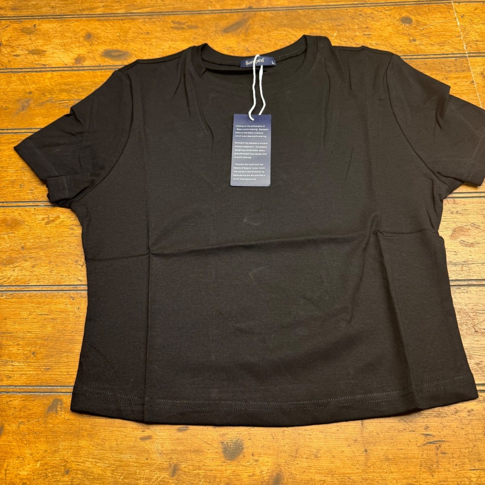 Sampeel Black Crew Neck Short Sleeve Basic T Shirt Women's Size L‎